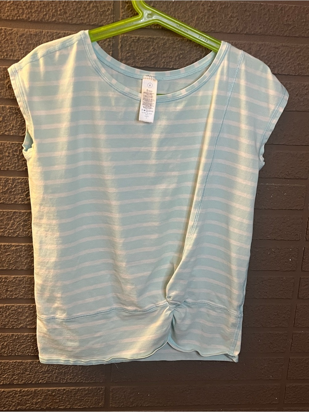 Ivivva Pale Blue and White Striped Knot-Front Tee